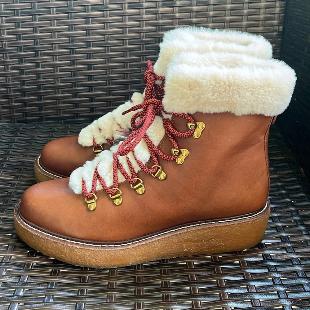 New J. Crew Leather Winter Wedge Boots - Size 8 - Picture 4 of 15